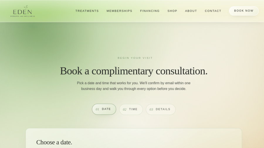 Eden Medspa booking page