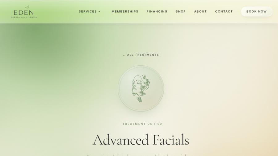 Eden Medspa Advanced Facials page